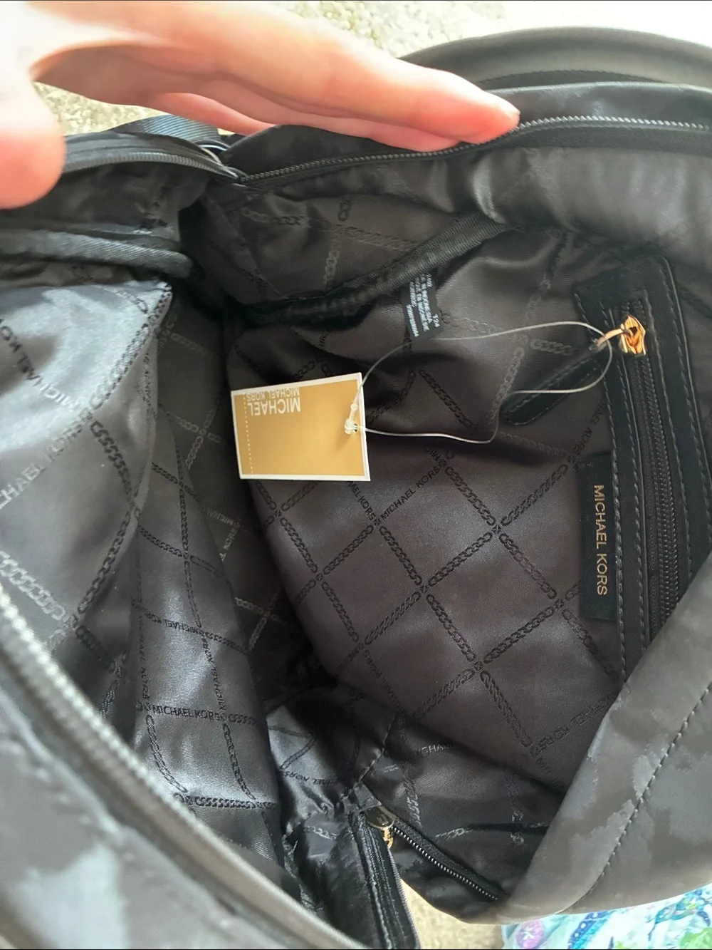 Michael Kors Black Patterned Jet Set Backpack with Gold Hardware
